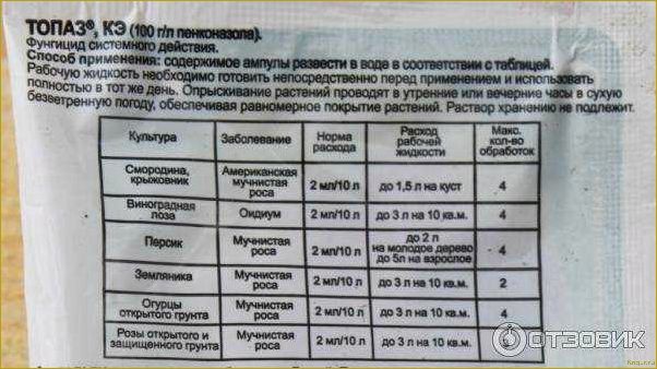 Инструкция по применению фунгицида Топаз для борьбы с грибковыми инфекциями на различных культурах