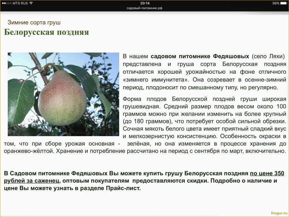 Введение в мир груш сорта Лада раннего созревания: подробное описание и рекомендации